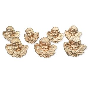 Set Of 7 MCM Gold Tone Cherub Angel Head Resin Napkin Rings Slides Christmas